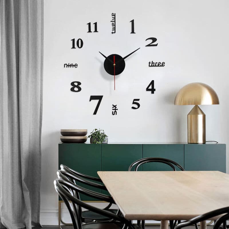 创意简约diy客厅时钟家用免打孔静音钟表挂钟卧室墙贴钟装饰挂墙 102黑色送模板安装+电池