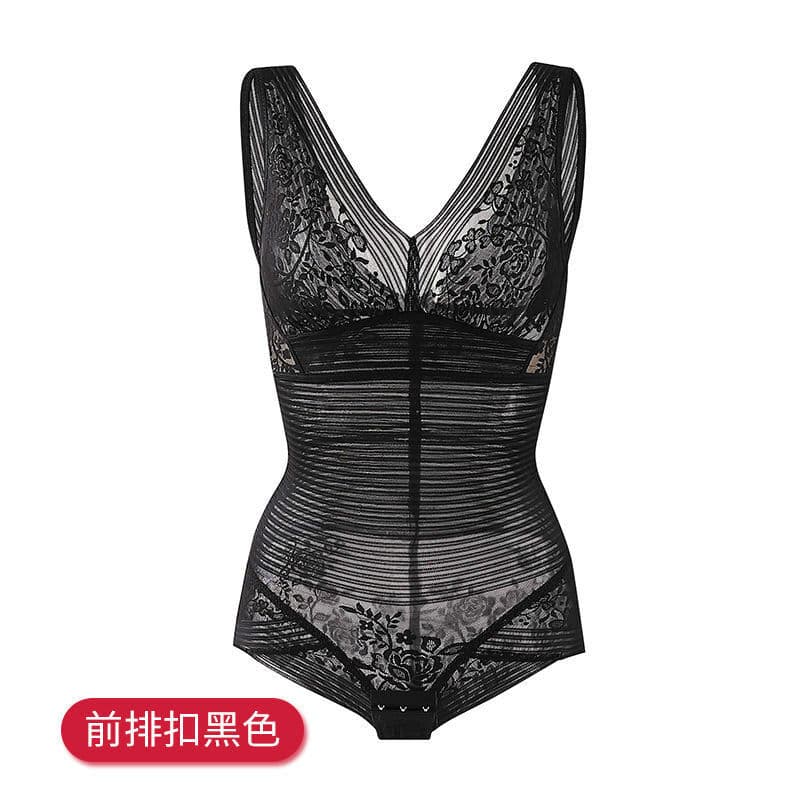 后脱式连体塑身衣夏季薄超薄款女收腹束腰美体内衣束身衣塑形 黑色(开扣式) M(80-100斤)
