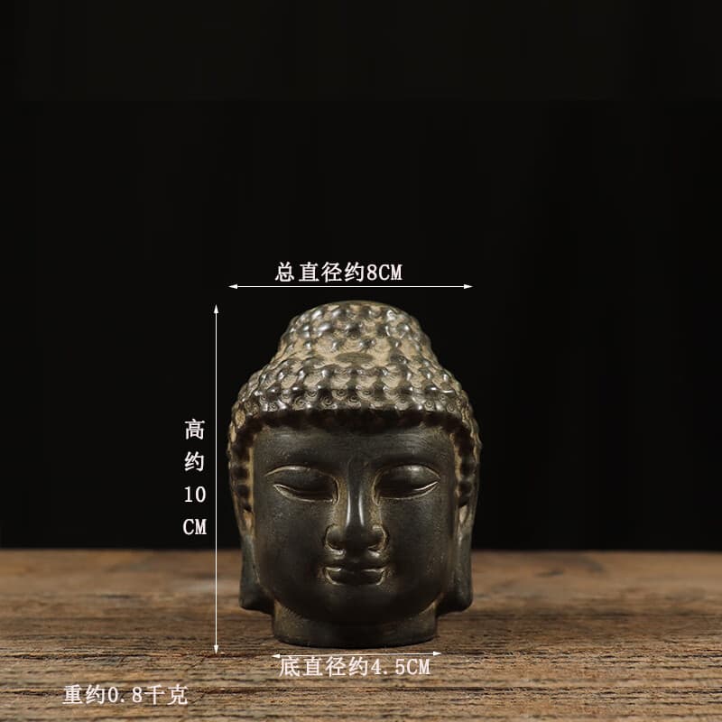 萌依儿石雕佛头仿古石雕天然青石佛头佛首中式古典复古怀旧禅意家居会所 高约10-c-m