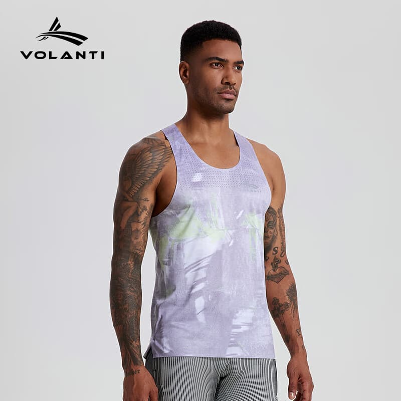 沃兰迪沃兰迪星河跑步速干背心女男马拉松吸汗夏季健身田径运动透气上衣 浅紫色 S