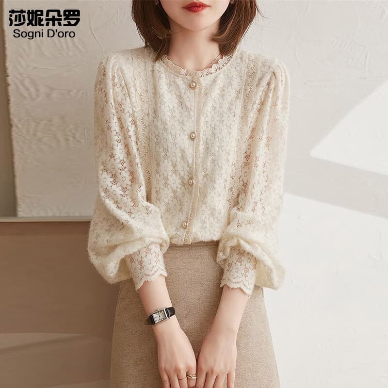 莎妮朵罗加肥加大码女装200斤胖mmT恤女蕾丝打底春秋衬衫女上衣遮肚18458 白色 4XL建议160-180斤穿着