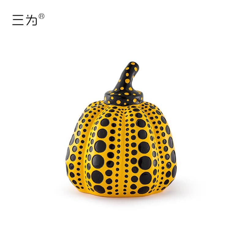 草间弥生限定南瓜波点雕塑创意生日礼物艺术品桌面摆件高约9cm 黄色南瓜
