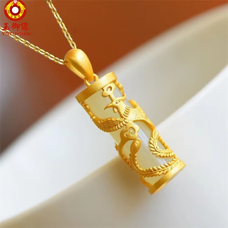 玉御缘原创新款龙凤吊坠情侣男女款礼物和田玉吊坠玉石项链玉坠带证书 和田玉凤吊坠