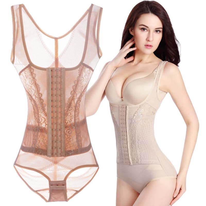 薄款连体排扣调节塑身衣收腹收腰美体塑身衣提臀女束腹显瘦紧身衣 肤色 M建议体重80-100斤左右