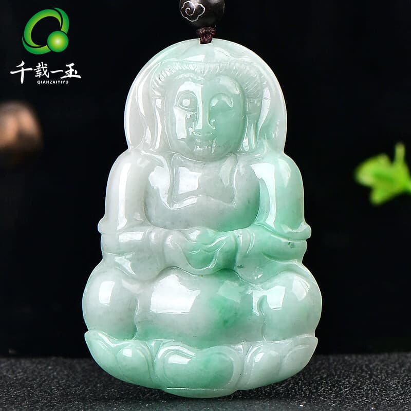 千载一玉 翡翠观音吊坠 男士玉观音玉坠 玉石菩萨项链挂件 浅绿玉器玉佩 款二淡绿款 QZA552i