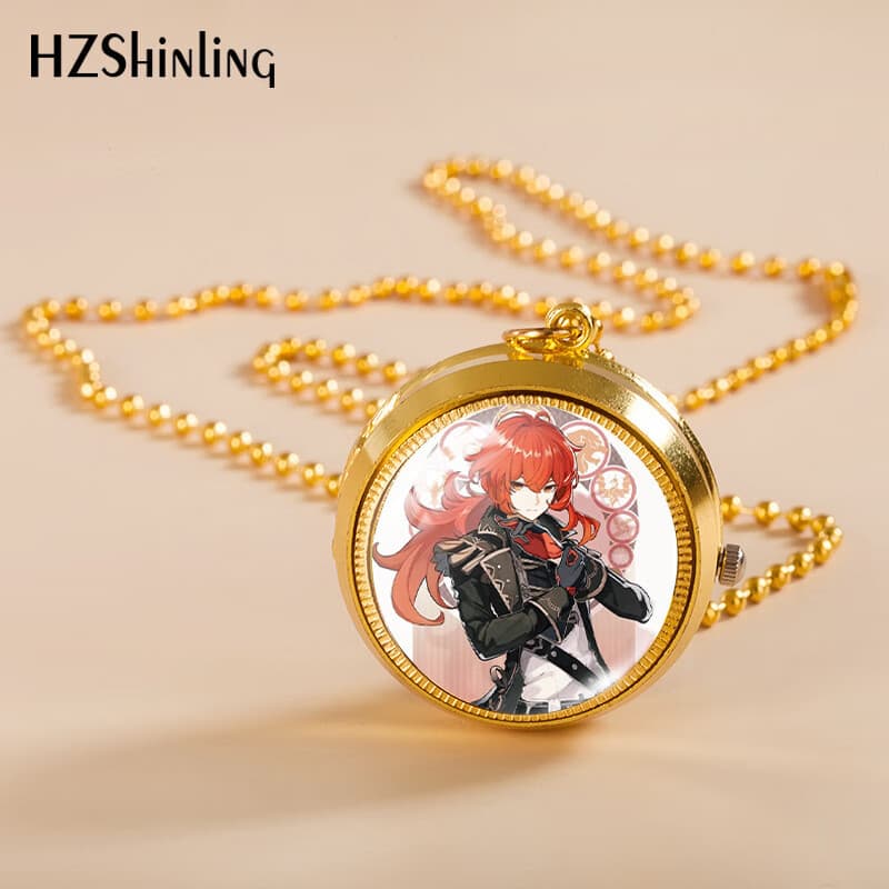 佳依乐芙宁娜周边怀表 旋转金属怀表散兵温迪魈学生人生日礼物翻盖项的 N74-J迪卢克 其他