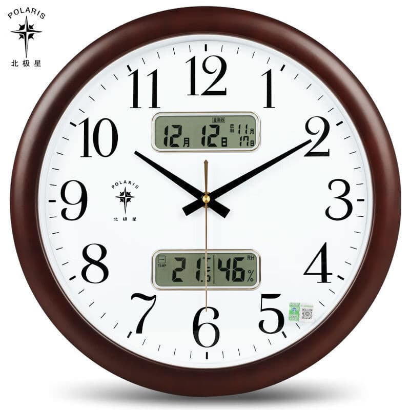 挂钟电子客厅万年历现代简约大气时钟静音石英钟表挂表家用66415 2805木双