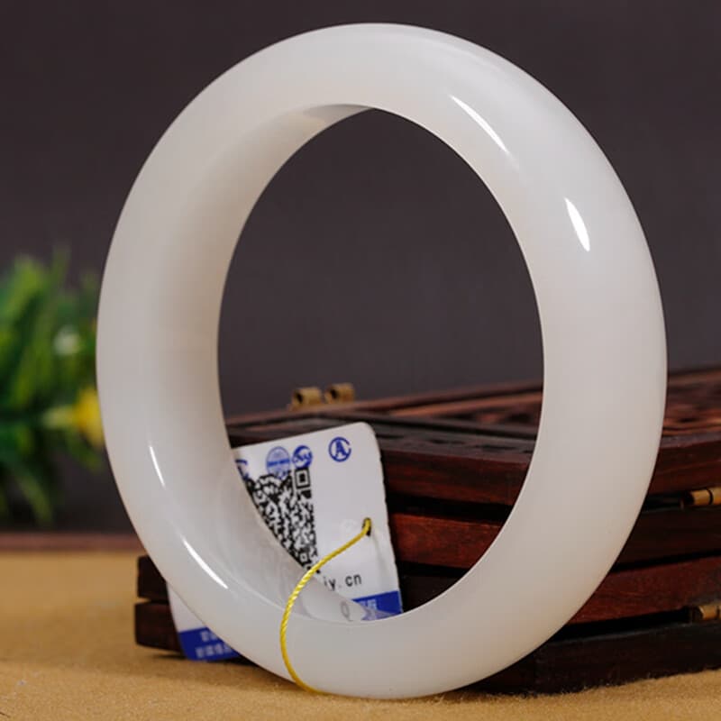 莎畔新疆和田玉羊脂玉手镯和田玉手镯白玉镯子女款玉镯然玉石手镯带证 手镯尺寸54