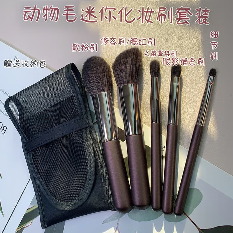 YAHLIGS化妆刷沧州5支迷你便携化妆刷套装专业散粉刷眼影刷美妆刷工具 mini化妆刷动物毛 5支 含包 默认1
