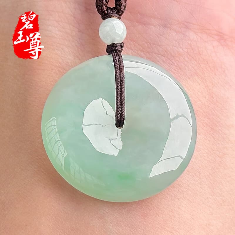 碧玉尊 冰糯种翡翠吊坠浅绿飘花翡翠平安扣玉坠子挂件A货玉石缅甸
