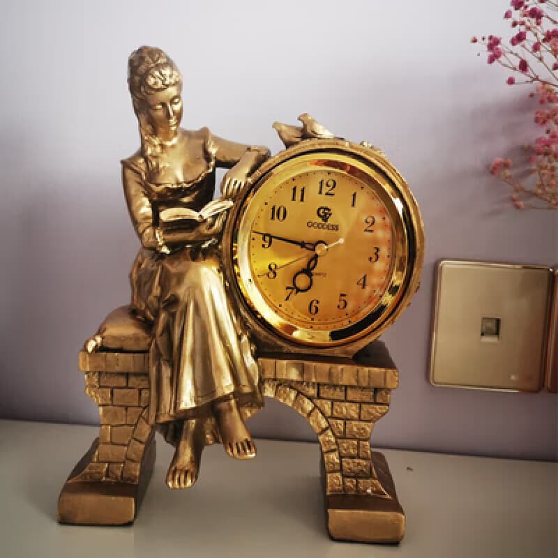 欧式座钟客厅复古钟表家用时钟摆钟桌面钟机械时钟玄关酒柜装的 读书女郎(长宽高20*7.5*25cm)
