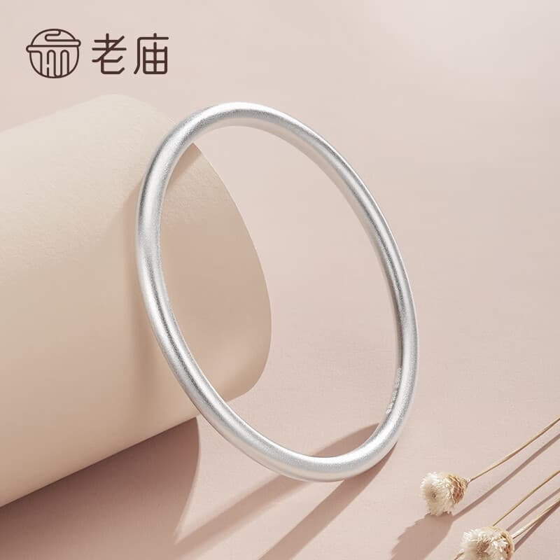 老庙银手镯足银古法传承光圈银镯子磨砂实心素圈手镯送女友老婆 【古法款】56#约：26±0.5g （实心）