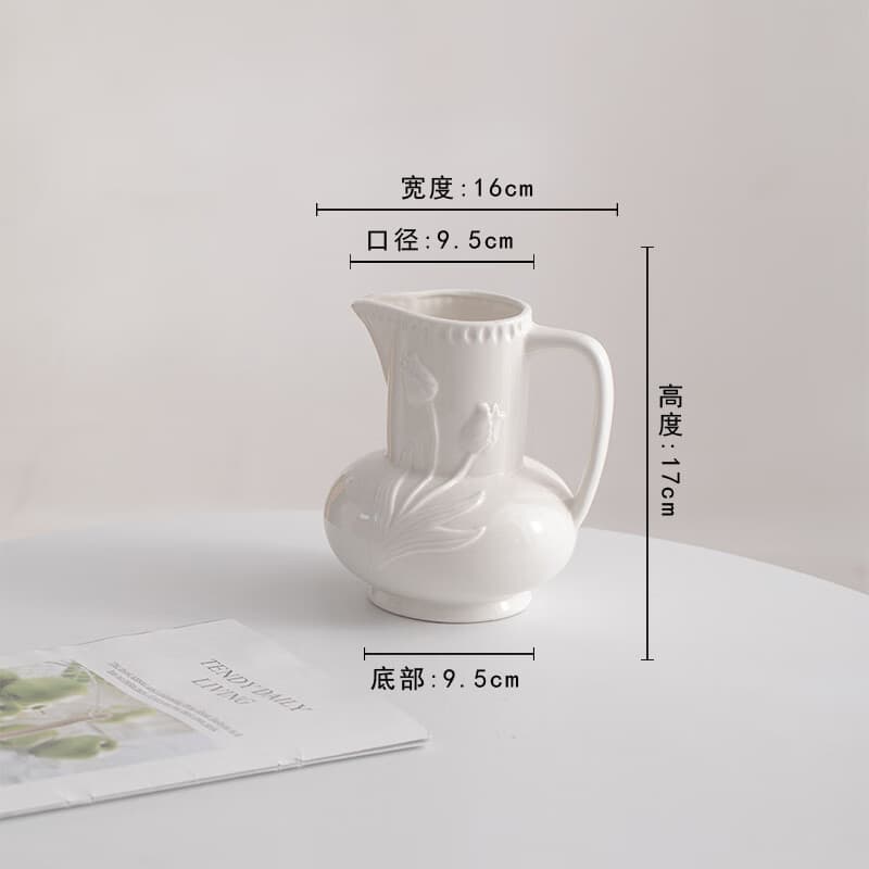 白色北欧简约创意陶瓷花瓶装饰干花鲜花餐桌卧室客厅插花摆件花器 芷珍.款浮雕