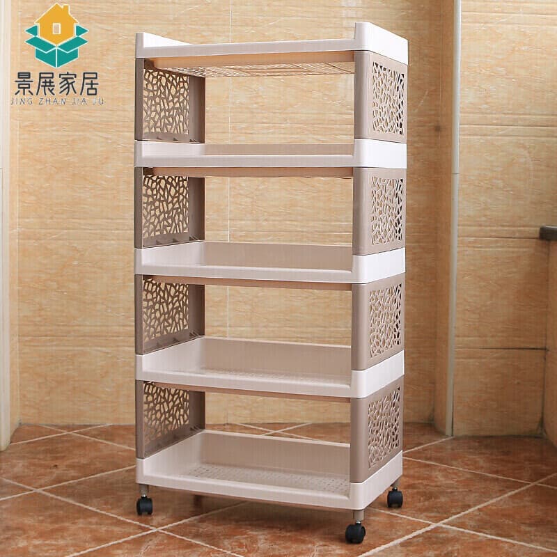 景展新款卫生间置物架落地多层塑料置地式放盆架用品收纳架浴室架子储 大号浅色 五层