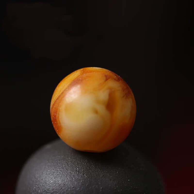 彩荷天然回流古董老蜜蜡圆珠单珠散珠顶珠老花蜡金刚星月手串配饰 直径16mm