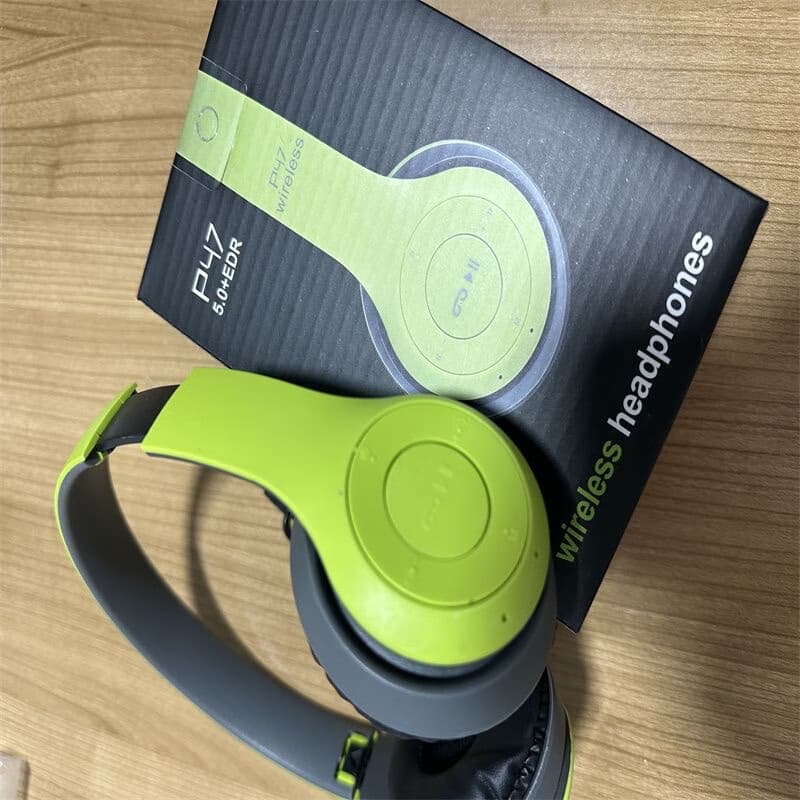 金尚马头戴式蓝牙耳机P47可折叠调节蓝牙重低音无线蓝牙耳机马卡龙游戏学生运动蓝牙耳机 绿色【头戴式蓝牙+充电线】