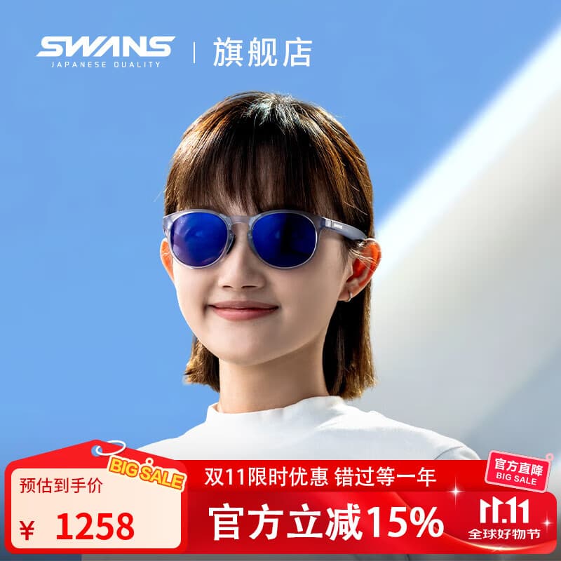 SWANS开车偏光镜钓鱼高尔夫太阳镜登山徒步护目镜户外运动墨镜日本进口 ER5-0167 BLCB 时尚圆框