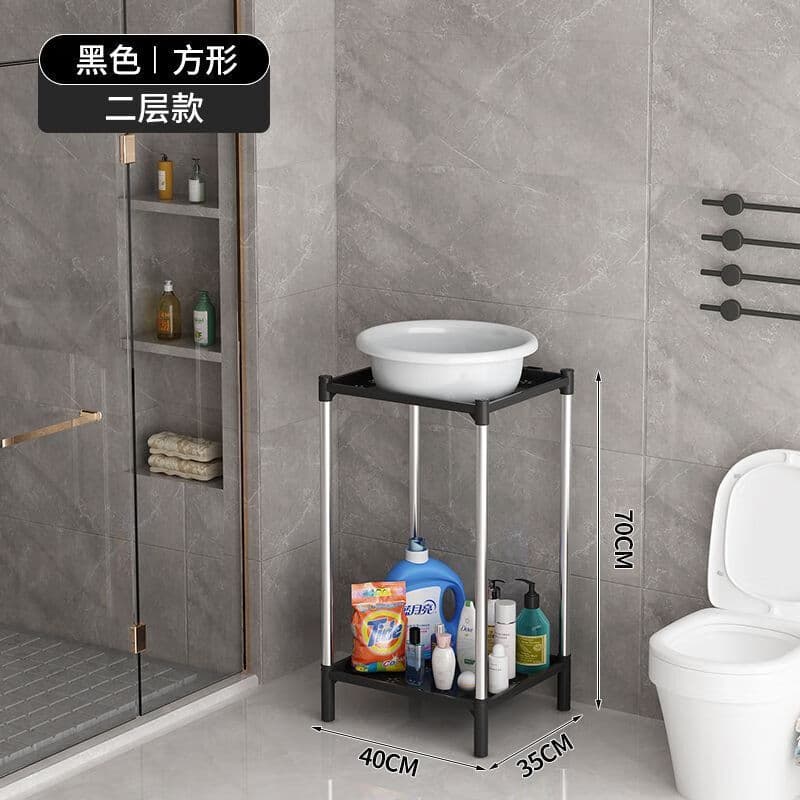 素树家居洗脸盆架子落地家用洗脸架洗脸盆架子落地家用新式农村老的 两层-加宽方形-无镜子优雅