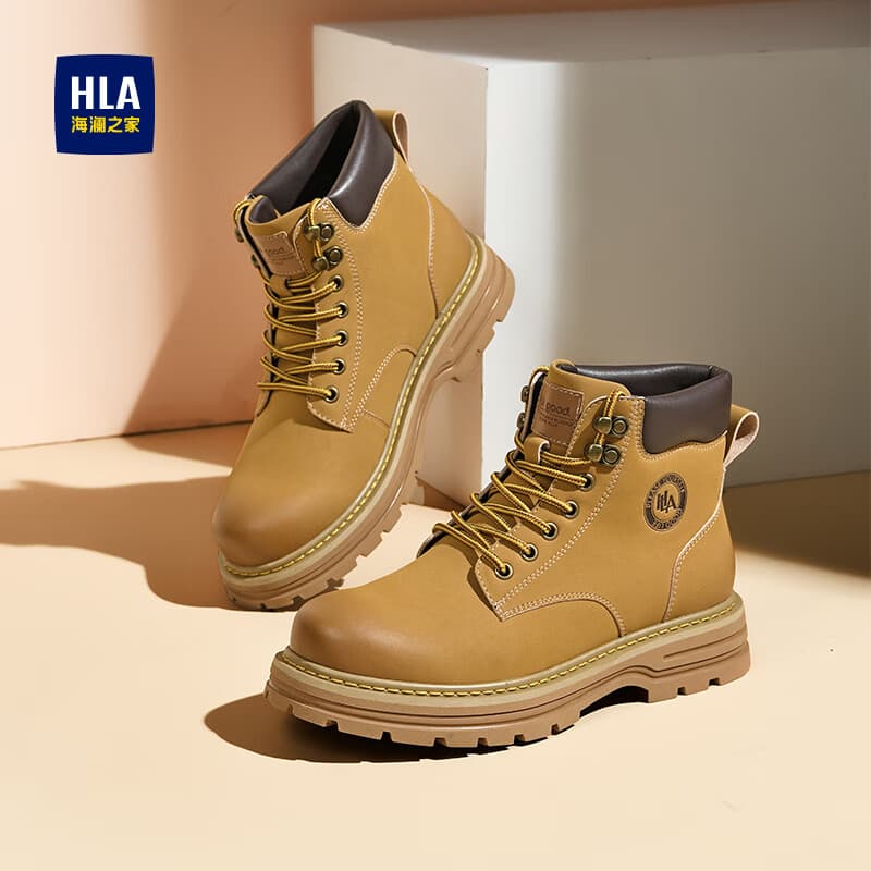 海澜之家马丁靴男秋季男鞋2025新款男士马丁靴户外工装鞋软底靴子男大黄靴 黄色 40