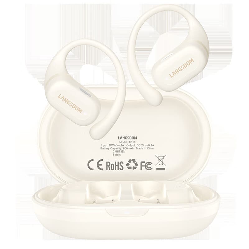 兰士顿兰士顿新款TS19蓝牙耳机跑步运动防水长续航礼品运动耳机 米白色