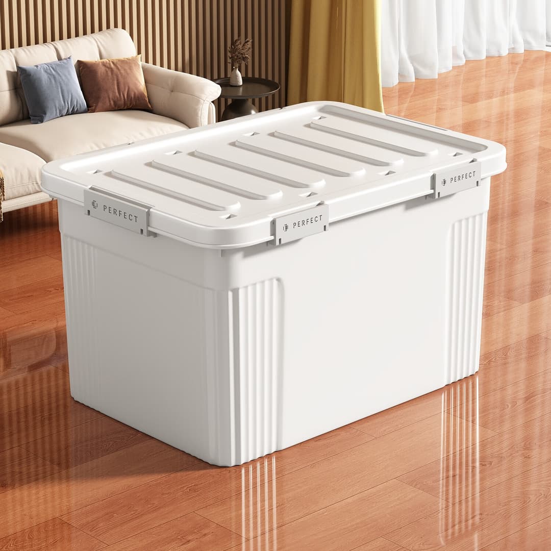 收纳箱特大号家居用品塑料箱收纳盒衣服储物箱加厚滑轮整理箱 大号长64*宽47*高37cm密封盖4 灰色