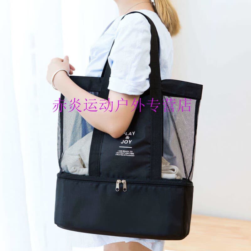 木萱雪游泳包干湿分离女防水包游泳装备用品泳衣收纳袋便携手提沙滩包 黑色