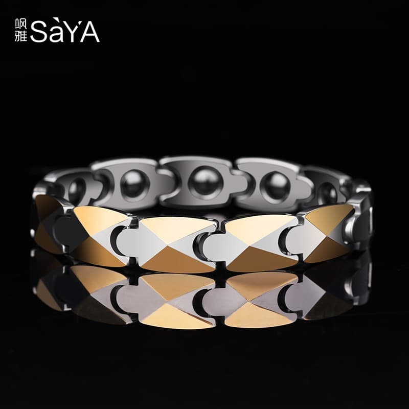 飒雅 磁石男手链欧美潮小众高级感手饰时尚饰品生日礼物男士能量手串 金色