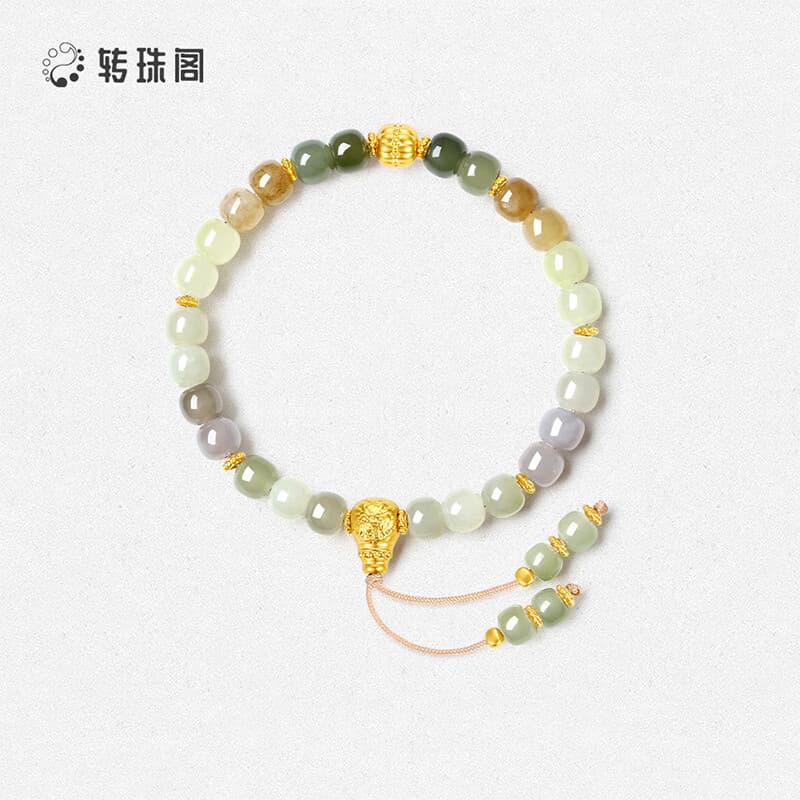转珠阁周大生出品黄金镶玉和田玉手串足金和田玉手链生日礼物送女友 足金远山杏雨和田玉手串