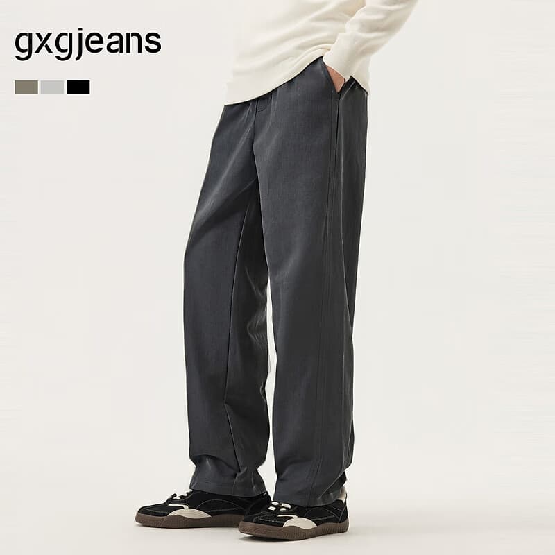 gxg.jeans男装 多色斜纹面料简约基础宽松休闲长裤男裤 25秋新品 黑色 XL (180) -32码