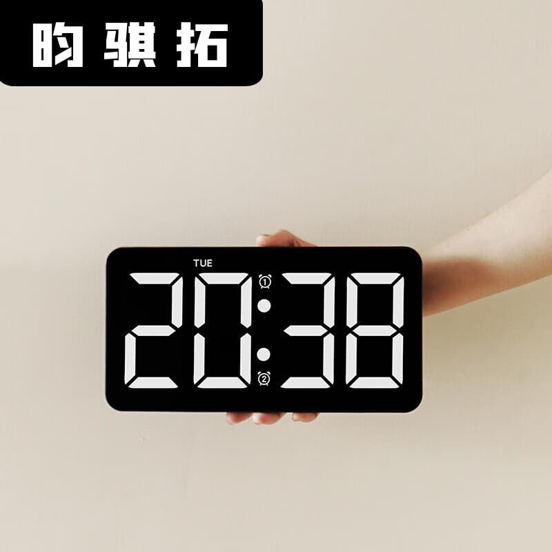 织舞2025新款挂钟电子时钟数字时间显示器桌面摆台式简约现代客厅挂墙 白色-可摆可挂+遥控+ 25.9×13.5