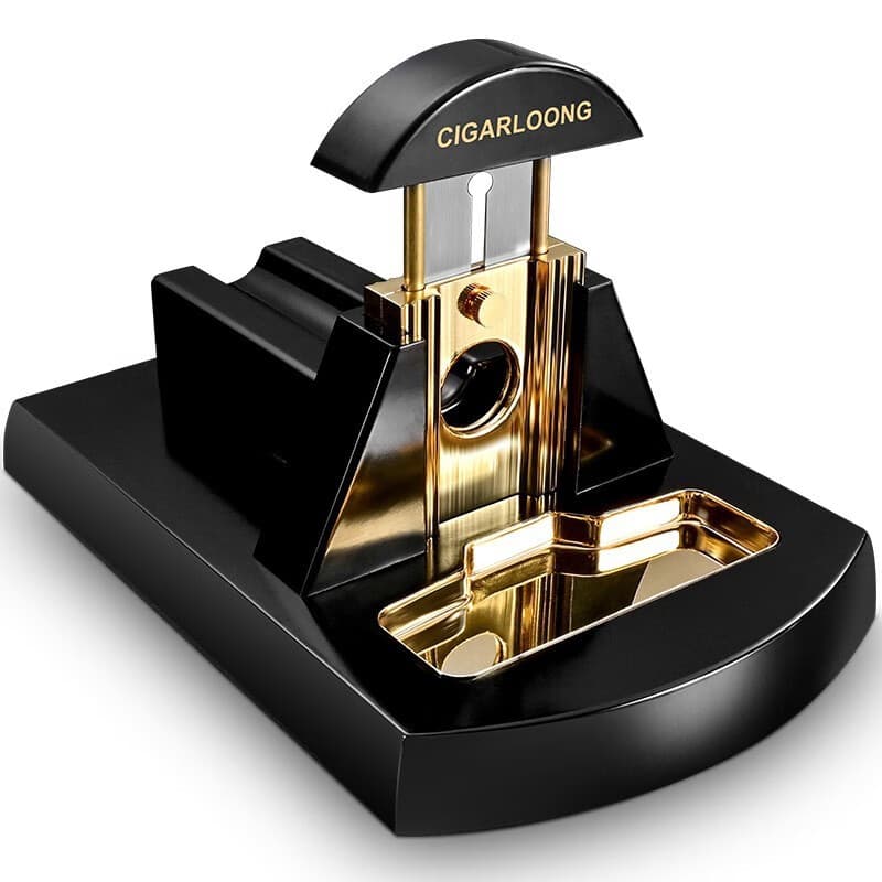雪茄剪刀美国大台式雪茄刀金属不锈钢雪茄刀雪茄剪烟具 金黑 雪茄刀/剪+打火机