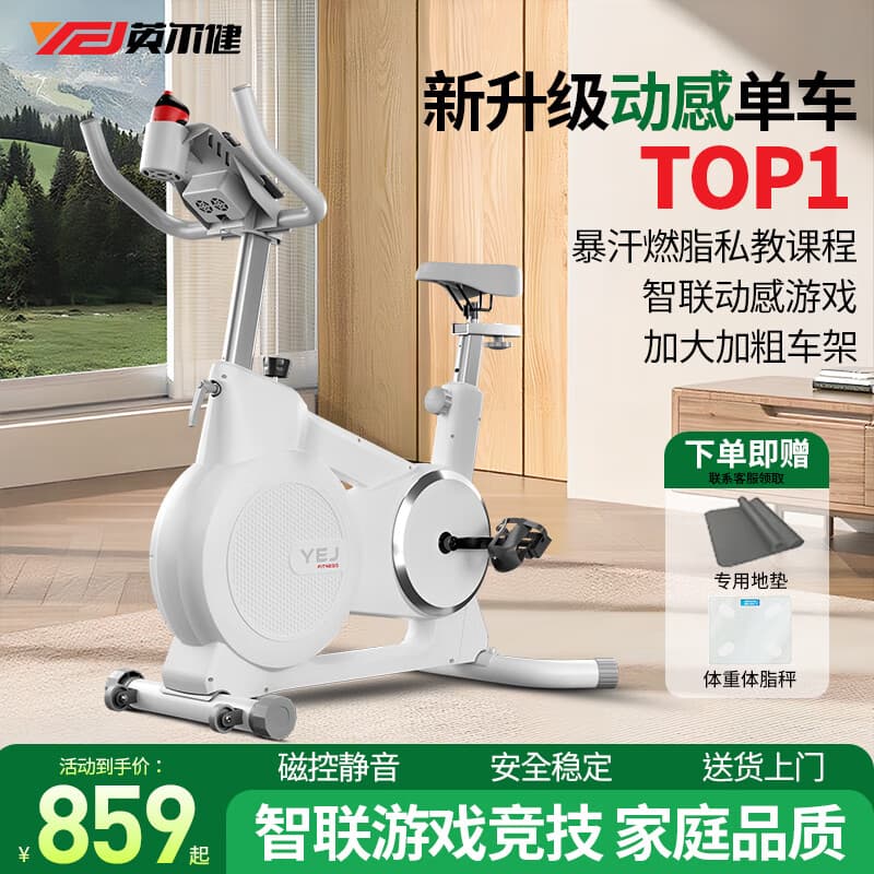 英尔健动感单车家用静音磁控减肥燃脂健身运动健身器材 [豪华款白]双倍燃脂-磁控静音
