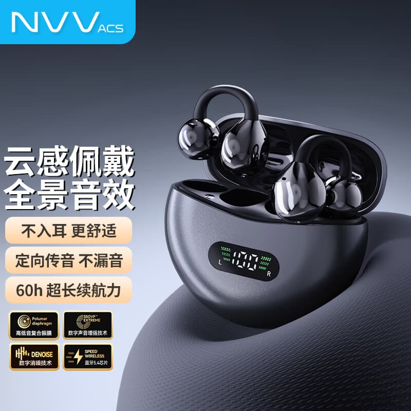 NVV真无线蓝牙耳机 不入耳开放式挂耳式 蓝牙5.4长续航降噪跑步运动开车耳夹M79