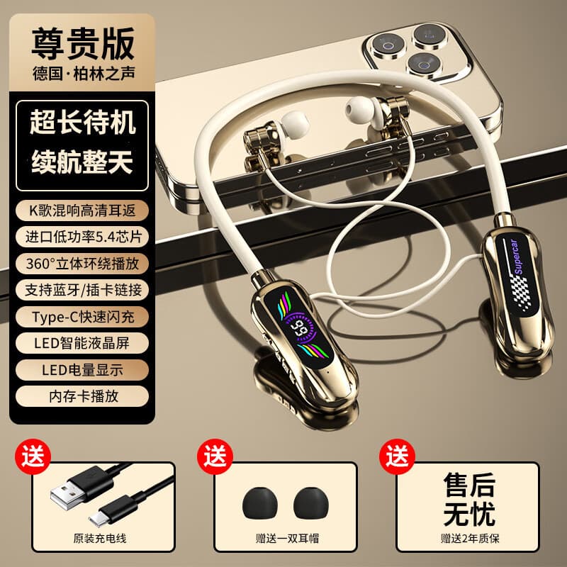 雅兰仕（EARISE）【柏林之声丨7种音效】蓝牙耳机挂脖式无线运动专用超长续航大容量待机防水FD-6 肤色