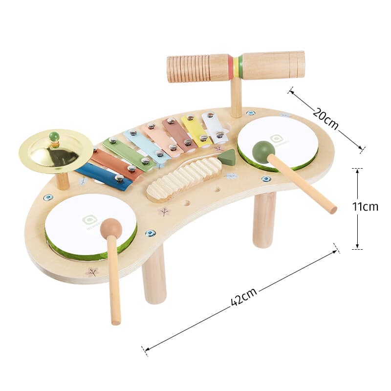 asweets宝宝多功能音乐台木制架子鼓手敲琴打鼓乐器早教启蒙玩具 儿童木制音乐台礼盒包装