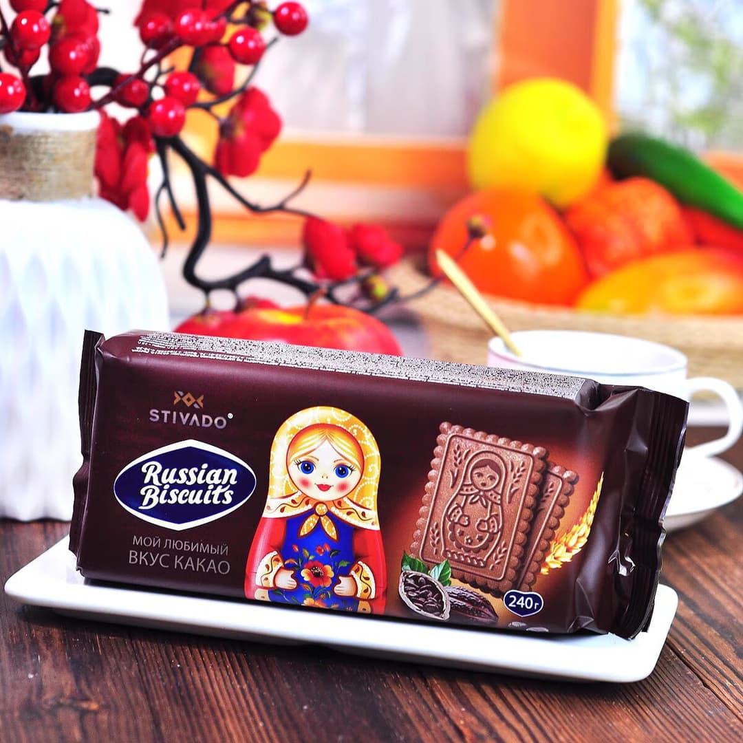 俄罗斯进口牌套娃饼干酸奶香草黄油烤奶可可味休闲零食品 可可味饼干240克*1包