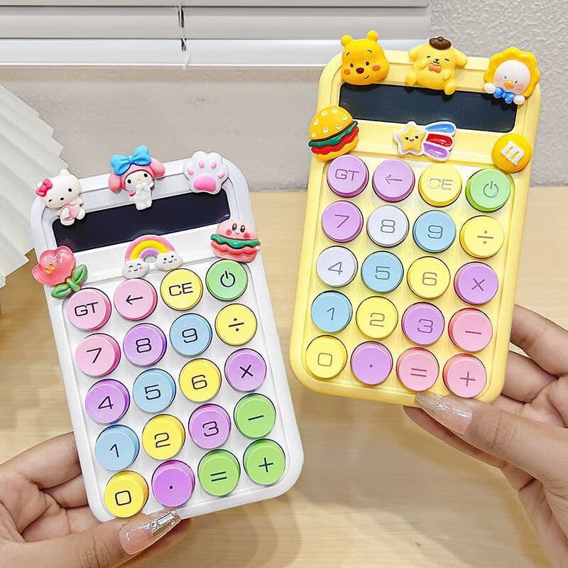 萌念多巴胺色系计算器可爱卡通多功能学生专用机械按键计算机器便携式的 白 眯眼KT萌蒂猫爪透粉花彩虹粉堡 款