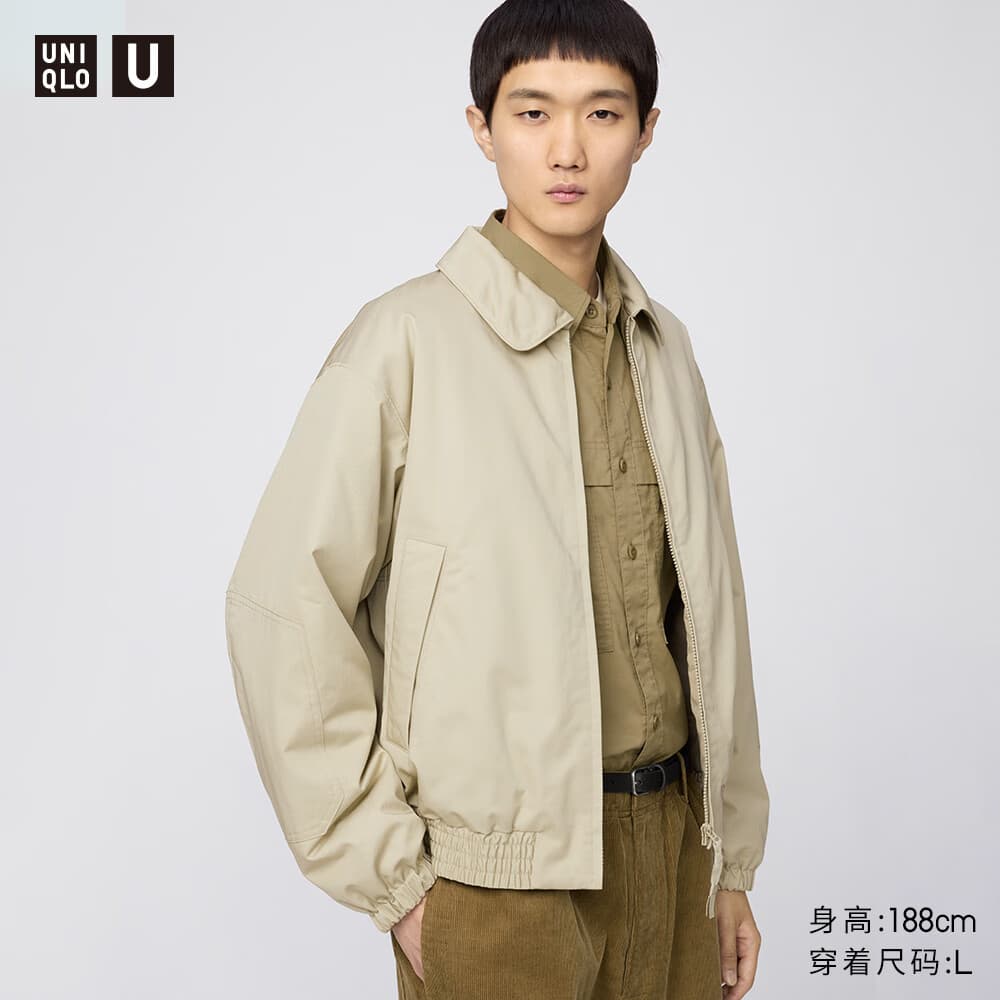 优衣库合作款男装女装PUFFTECH空气棉服休闲短茄克外套夹克479411 31 米色 L /175/100A