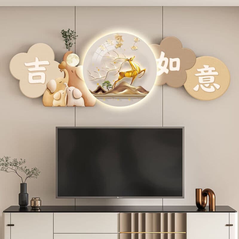 电视背景墙装饰画大气吉祥如意电视上方背景墙装饰画好寓意客的 [A款]吉祥如意 120*40cmuv雕刻+艺术晶瓷工艺