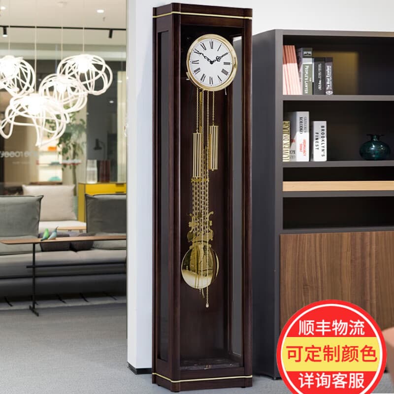 汉时（Hense） 实木机械落地钟德国机芯座钟立钟时尚现代客厅豪华报时钟表HG668 黑胡桃木+德国赫姆勒乒乓机芯