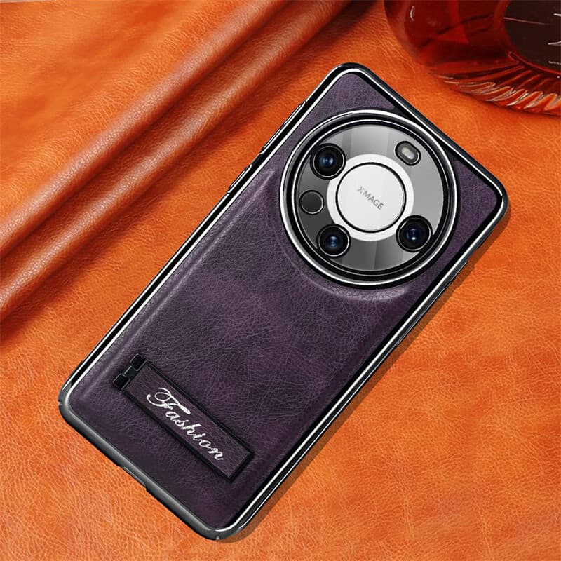 馨歌适用华为mate60pro手机壳华为mate605G外壳带支架mate60pro+ 暗夜紫-高档皮革带支架 华为mate60
