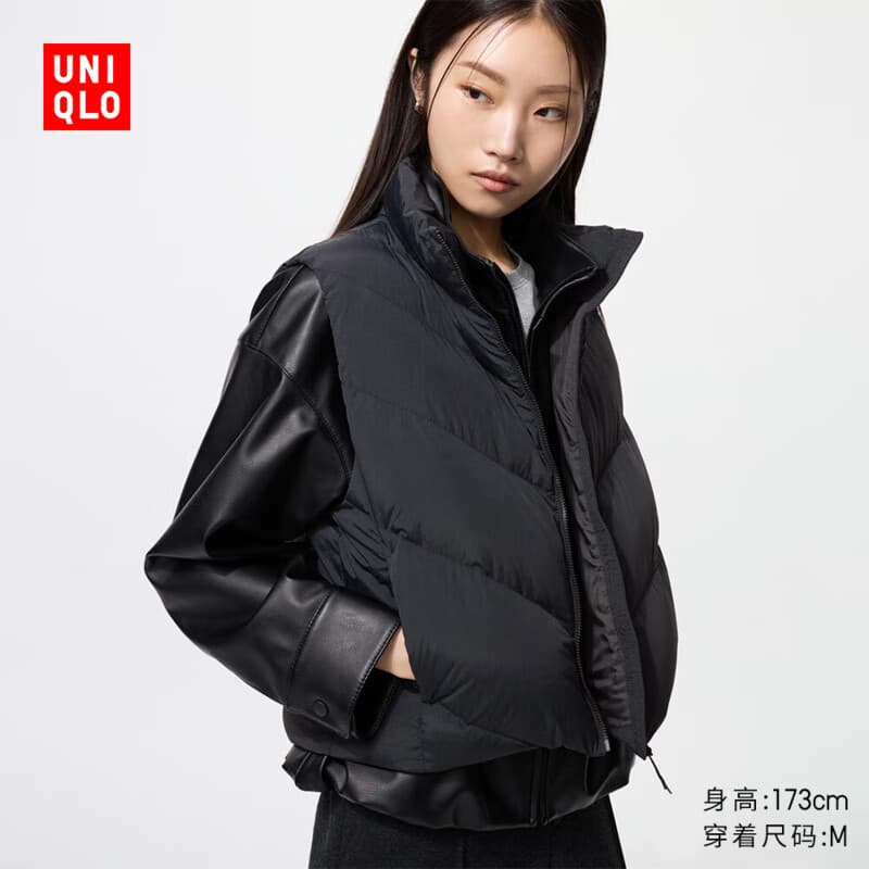 优衣库女装PUFFTECH空气棉服短背心/时尚背心马甲秋冬新款479210 09 黑色 M