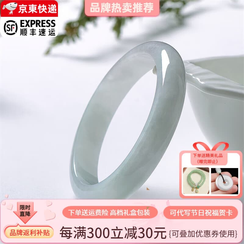 谧玉 缅甸翡翠手镯高端冰糯种玉手镯处理平安镯送妈妈送老婆节日礼物 内径58-59mm(附鉴定证书)