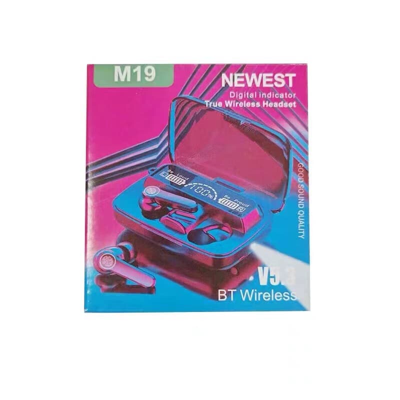 中性M19热门新款无线蓝牙耳机TWS数显入耳式5.0双耳运动带柄热款 M19 蓝牙耳机