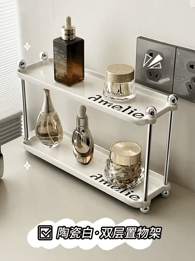咏幻浴室化妆品台面洗手间用品厕所桌面洗漱台收纳架子卫生间置物杯架 轻奢瓷白-双层陶瓷置物架 2层