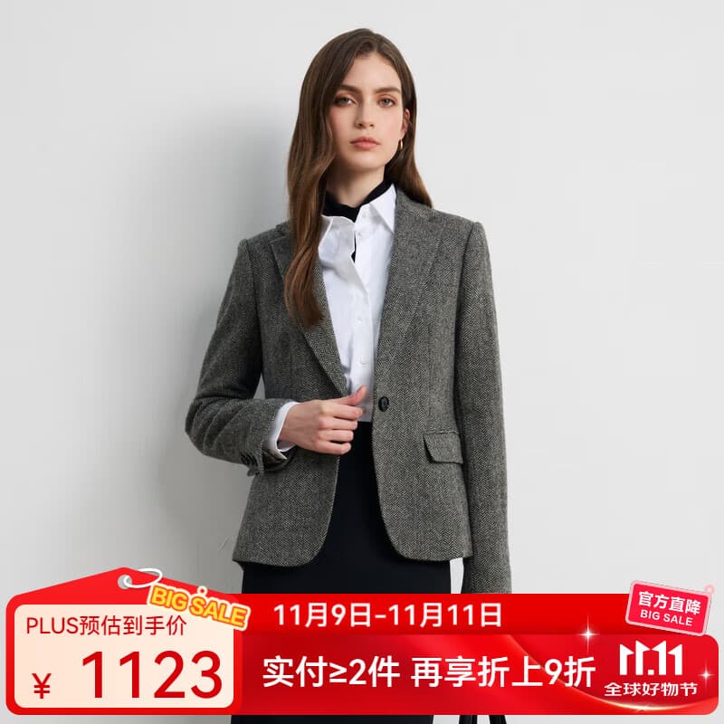 Scofield【羊毛100%】女装老钱风人字纹西装外套2025秋季新品 灰色 M 165