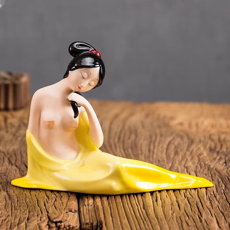 白瓷美人创意古典手绘美仕女人物摆件中式客厅家居茶台酒柜 (冰肌玉骨)仕女单件