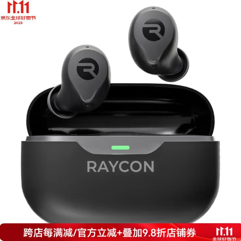 Raycon THE EVERYDAY 立体声入耳式蓝牙耳机真无线耳机32小时播放时间IPX6防水运动耳机 黑色