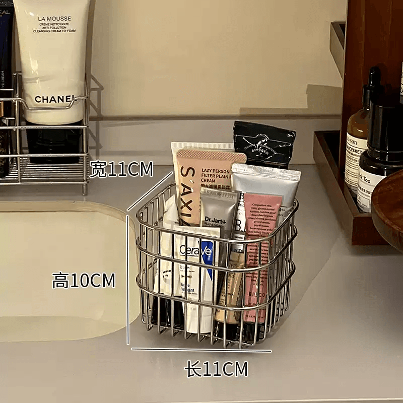 咏幻极简风不锈钢置物架浴室洗手台放化妆品沐浴露洗漱用品沥水收纳架 收纳篮-小号 1层