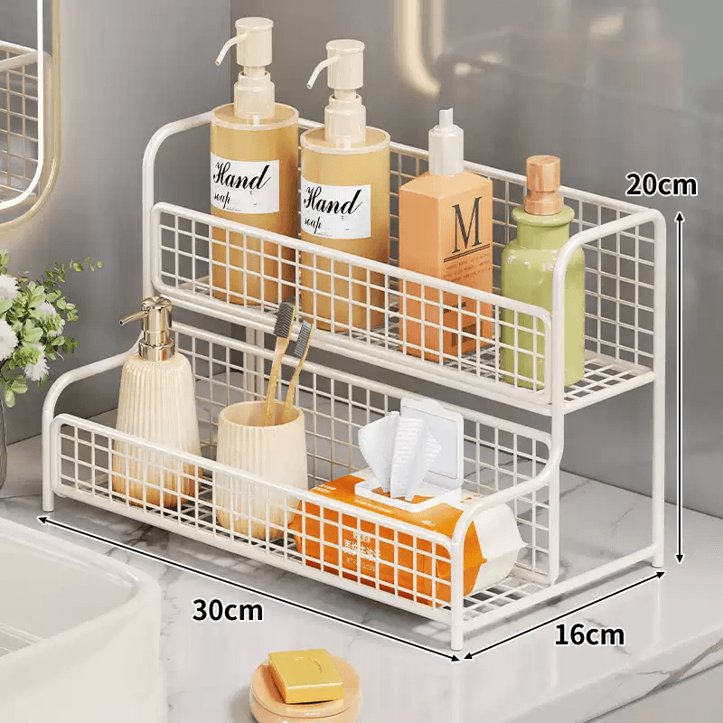咏幻卫生间化妆品收纳架洗漱台台面浴室洗漱用品护肤品多功能置物神器 白色 1层